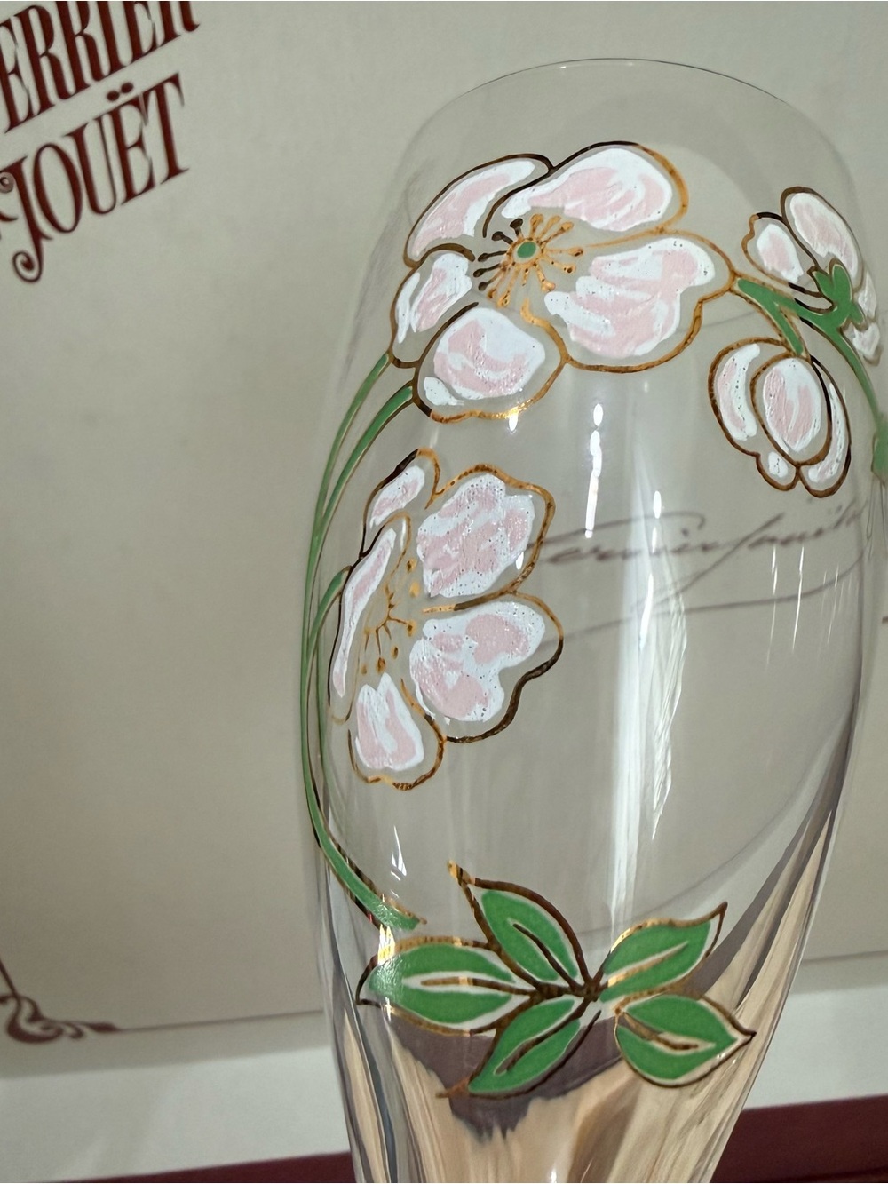 Vintage Perrier Jouet Belle Epoque 4 Champagne Flutes & Floral EMPTY Bottle Set - Picture 5 of 13